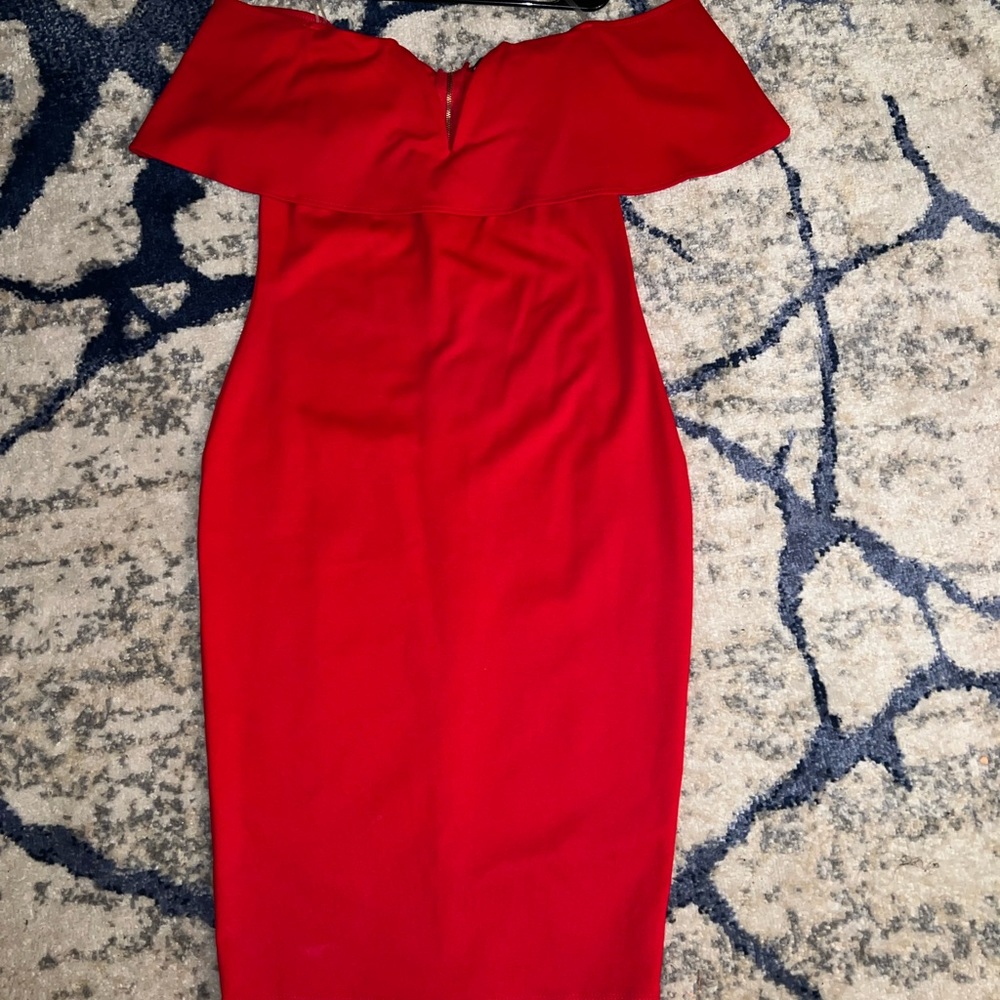Windsor Red off the shoulder midi dress